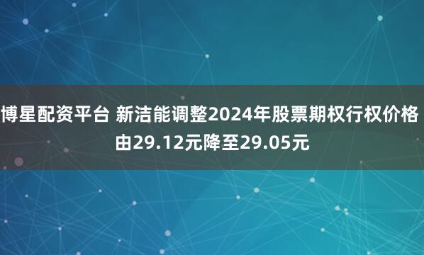 博星配资平台 新洁能调整2024年股票期权行权价格 由29.12元降至29.05元